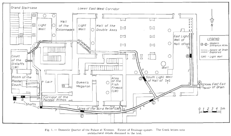 Diagram of the drainage system in the Domestic Quarter at Knossos.