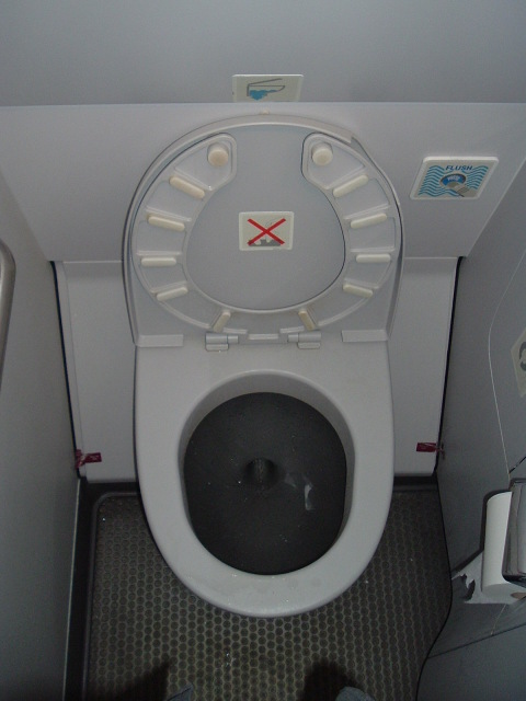One roll of toilet paper in an Airbus A330 airliner lavatory.
