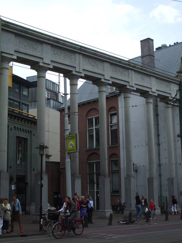 Latin sign about urinating in Amsterdam.