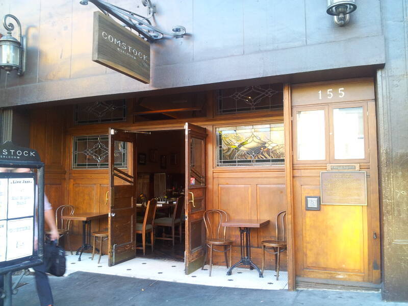 Exterior of The Comstock Saloon at Pacific Avenue and Columbus Avenue in San Francisco.