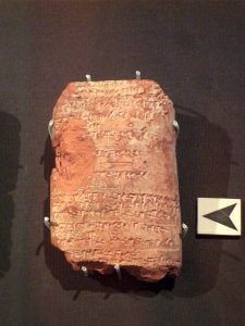 Cuneiform tablet listing tax payments in wool and textile from twelve individuals to the Hittite state. Mesopotamian cuneiform writing the Hittite language. From HattuŞa, Turkey, 13th century BC. Object #NBC 3842 in the Yale Babylonian Collection, photographed while on loan to the Oriental Institute of the University of Chicago.