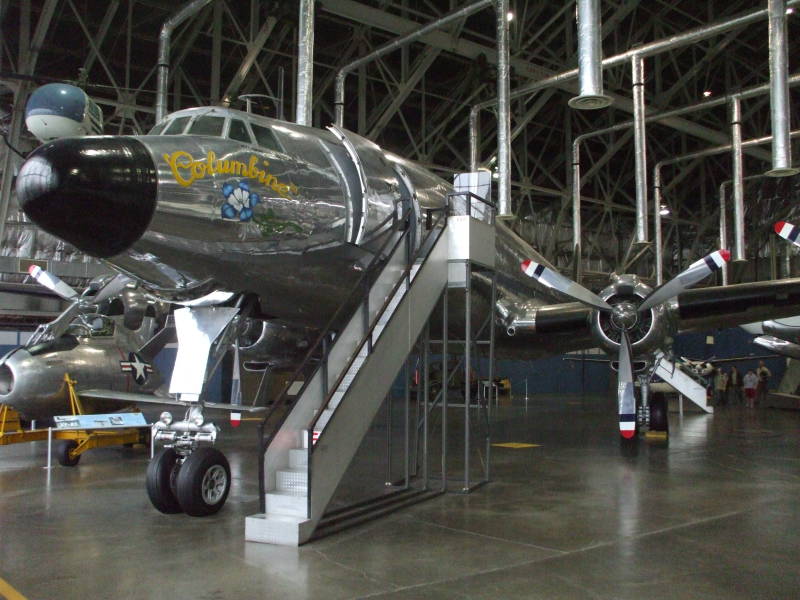 Dwight Eisenhower's Presidential aircraft, a Lockheed Super Constellation VC-121E named 'Columbine III', view of front of aircraft.