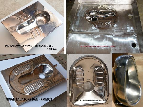 Stainless steel Indian lavatory pans from Fabrimech.