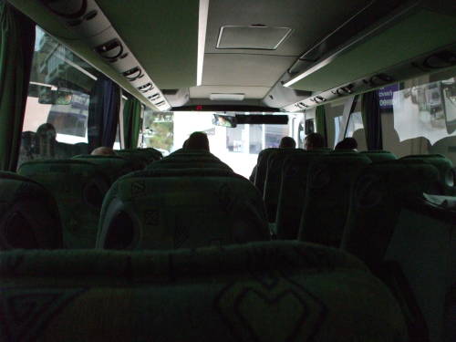 View forward on board a Greek bus.