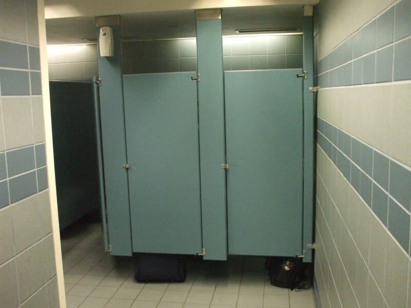 Men's restroom stall where U.S. Senator Larry Craig was arrested.  Police stall at right, Craig's stall immediately to its left.