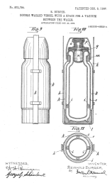Patent drawing of Thermos brand insulating flask, U.S. Patent number 872,795.