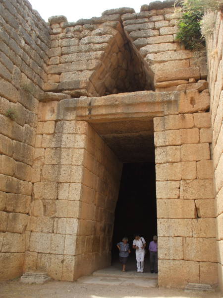 Entrance to a Tholos tomb called the 'Treasury of Atreus' or the 'Tomb of Agamemnon' at Mycenae.