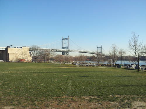 Robert F Kennedy Bridge crossing Hell Gate from Randall and Wards Island to Queens.