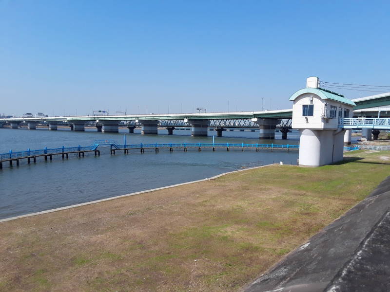 Protected discharge point into the Yodo river at Ebie Sewage Treatment Plant in Osaka.