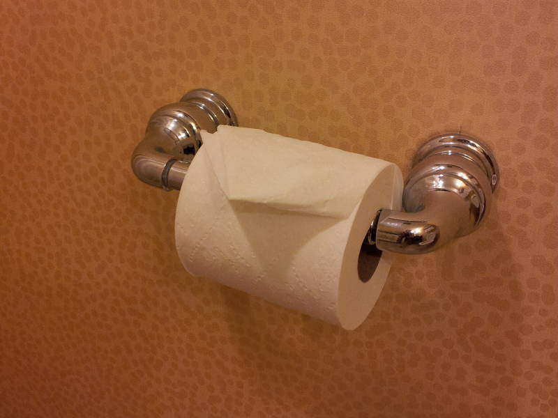Toilegami or folded toilet paper at the Hilton hotel in Rockville, Maryland.