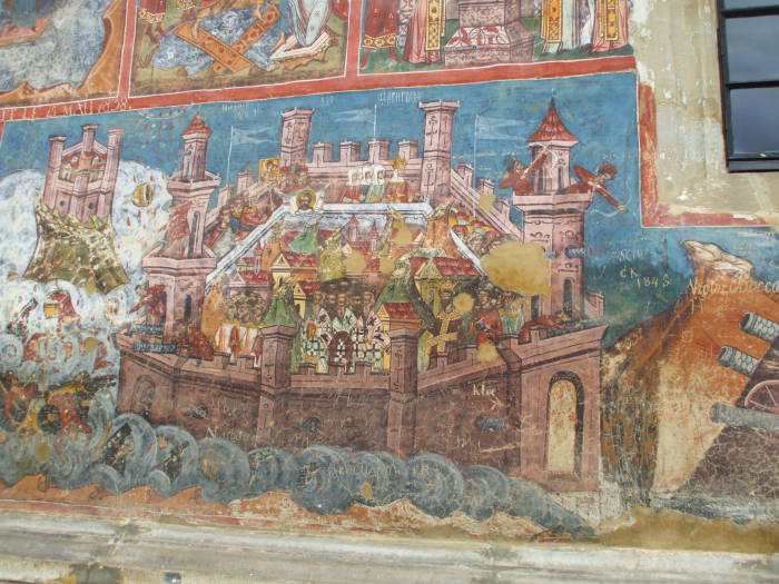 The Seige of Constantinople, a fresco on one of the Painted Churches at Moldoviţa Monastery, just outside the small town of Vatra Moldoviţei, Romania.