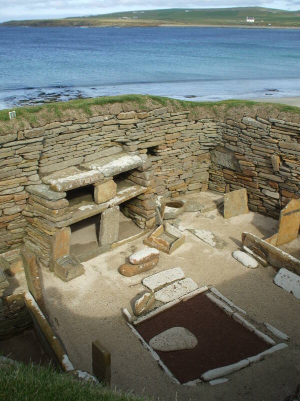 House 1 of Skara Brae Neolithic settlement beside the Bay of Skaill in the Orkney Islands.