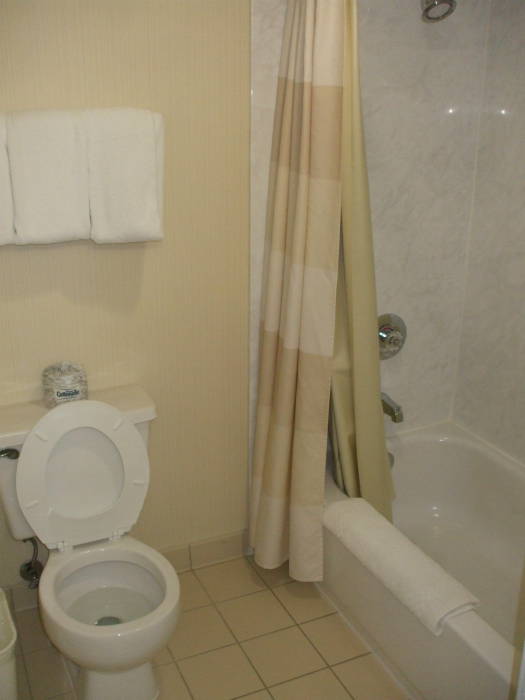 Hotel toilet and tub.
