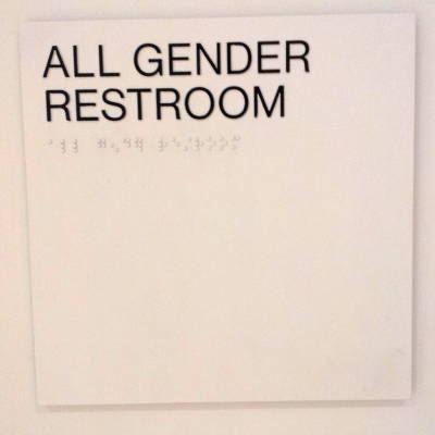All-gender bathroom sign at the Whitney Museum in New York.